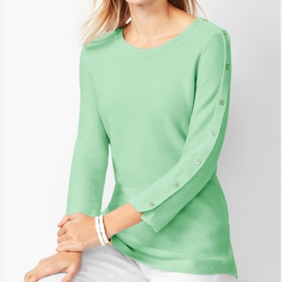 Talbots Green Button Shoulder 3/4 Sleeve Sweater - Picture 2 of 9